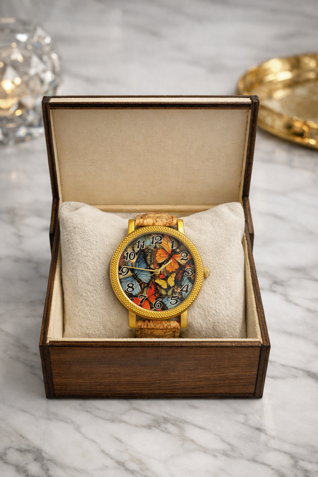 Orologio con Cinturino in Sughero Multicolor – Orologio Donna con Farfalle, Leggero, Sostenibile, Idea Regalo Originale Made in Sardinia