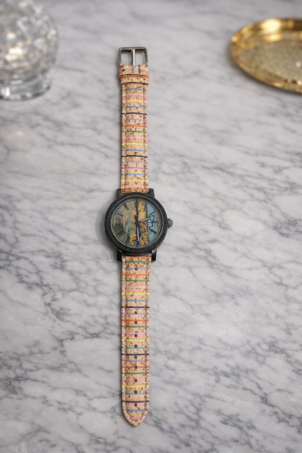Orologio Unisex in Sughero Multicolor Stile Vintage Artigianale Leggero Ecosostenibile Idea Regalo Uomo Donna
