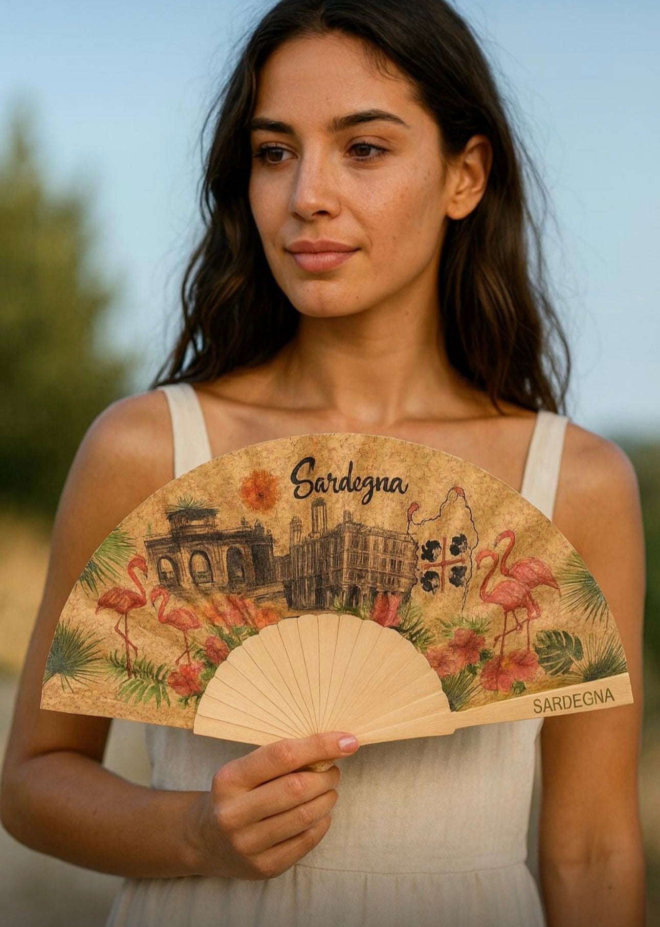 Ventaglio Sardegna in Sughero – Fan Sardinia Souvenir – Ventaglio Artigianale Sardegna – Regalo Turistico Cagliari Flamingo Cork Fan – Handmade Sardinia Gift
