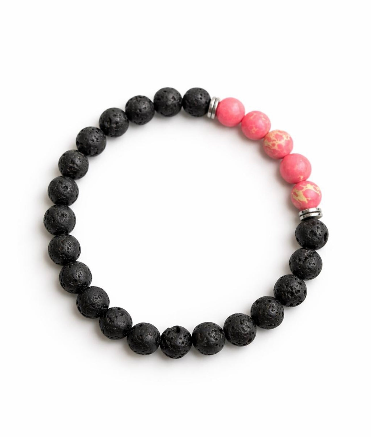 Bracciale Uomo in Pietra Lavica e Agata Rosa - Accessorio Artigianale Elegante