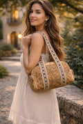 Borsa in sughero stile boho con manici decorati – Borsa artigianale naturale da viaggio e uso quotidiano