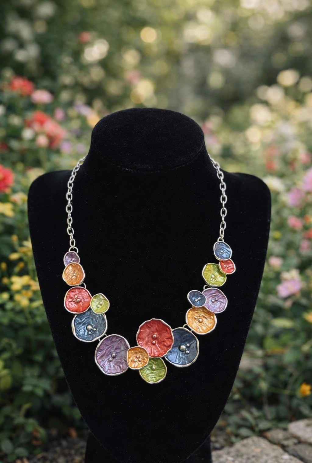 Collana Vetrificata Senza Nichel con Dischi  multicolor elegante, gioiello unico fatto a mano– Bijoux Elegante da Donna