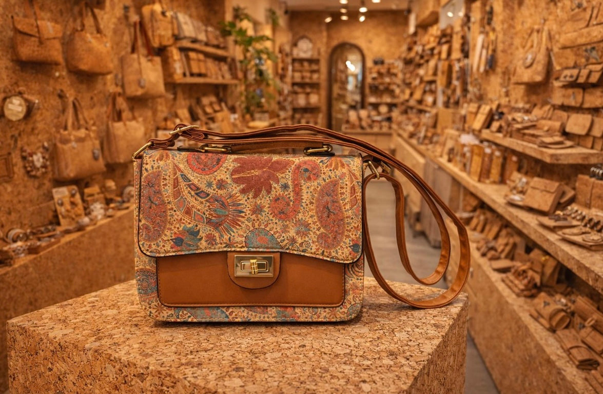 Borsa a tracolla in sughero con stampa Paisley, Borsa a mano etnica colorata, Borsa ecologica fatta a mano, Regalo per lei, Stile Boho Chic
