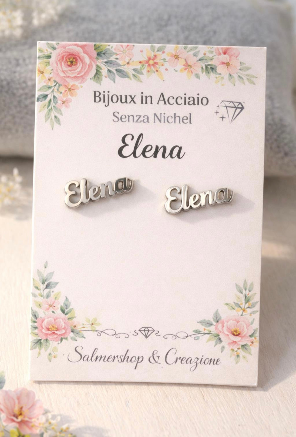 Orecchini Personalizzati nome “Elena” in Acciaio Argentato Senza Nichel – Idea Regalo Elegante