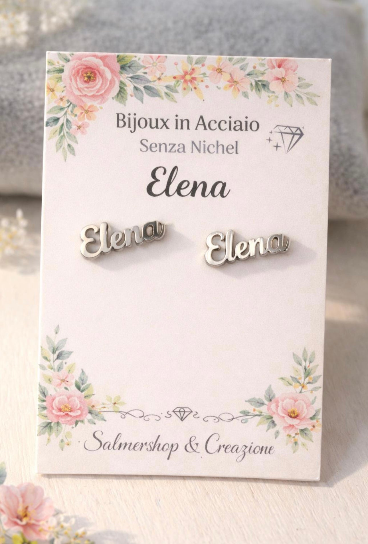 Orecchini Personalizzati nome “Elena” in Acciaio Argentato Senza Nichel – Idea Regalo Elegante