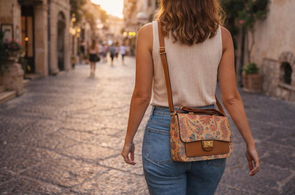 Borsa a tracolla in sughero con stampa Paisley, Borsa a mano etnica colorata, Borsa ecologica fatta a mano, Regalo per lei, Stile Boho Chic