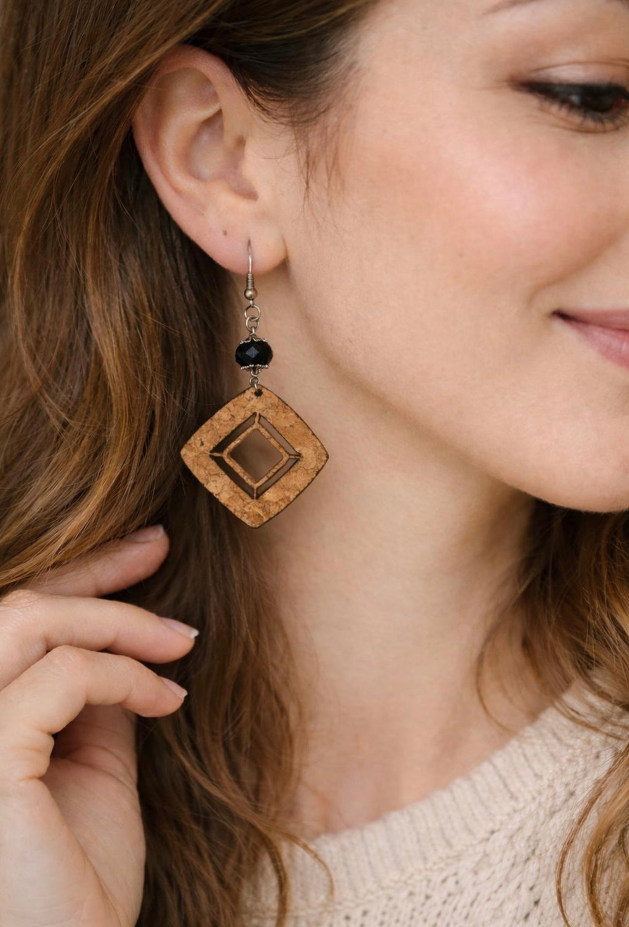 Orecchini in Sughero a Losanga, Pendenti Geometrici Leggeri, Gioielli Eco-friendly in Legno e Sughero, Regalo Donna Boho Chic Naturali