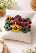 Bracciale Donna in Noce di Cocco Colorato, Gioiello Artigianale Ecosostenibile, Bracciale Boho Chic Multistrato, Regalo Naturale per Lei