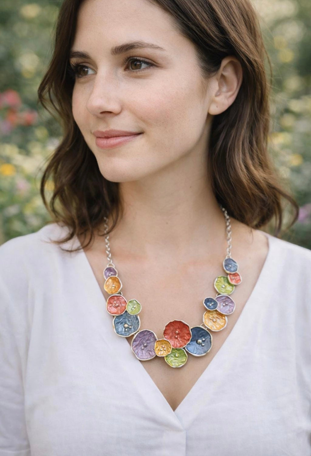 Collana Vetrificata Senza Nichel con Dischi  multicolor elegante, gioiello unico fatto a mano– Bijoux Elegante da Donna