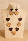 Collana e orecchini in sughero – Set di Gioielli Cuore fatti a mano, idea regalo sostenibile