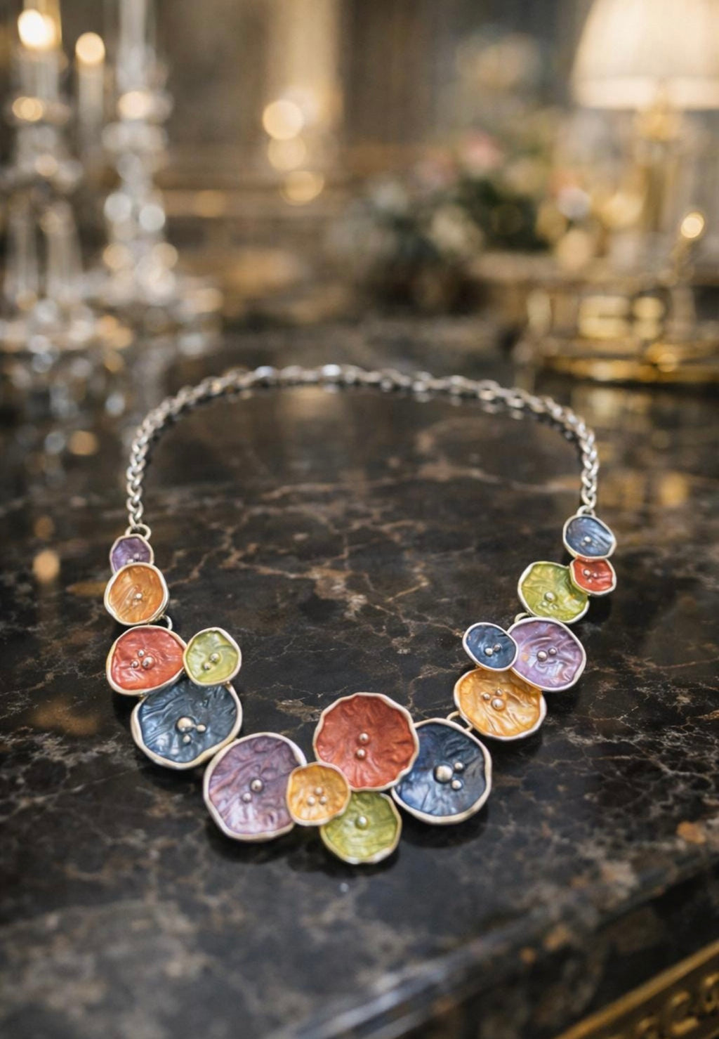 Collana Vetrificata Senza Nichel con Dischi  multicolor elegante, gioiello unico fatto a mano– Bijoux Elegante da Donna