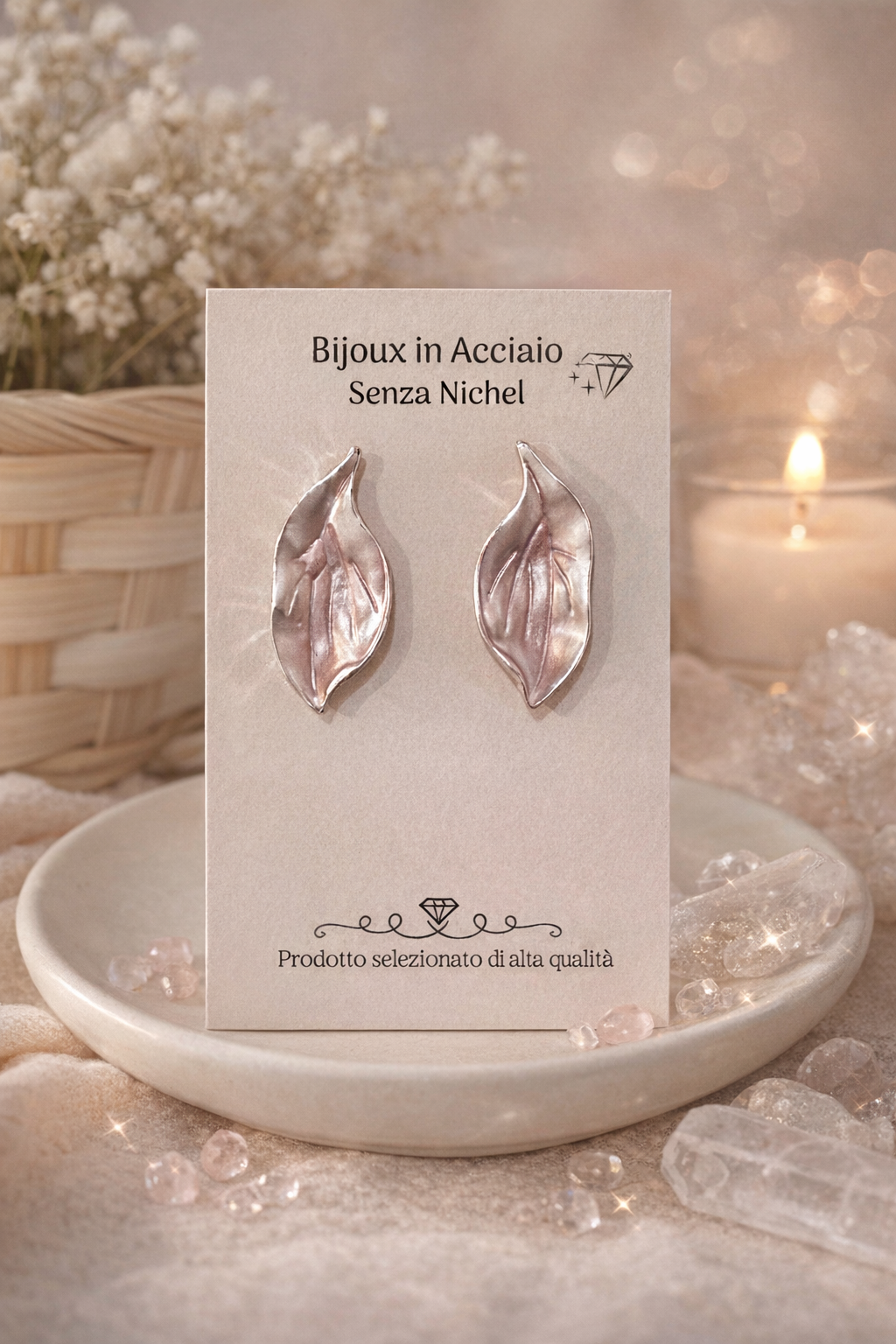 Orecchini Foglia Acciaio Inossidabile Senza Nichel | Orecchini Eleganti Foglia Donna | Leaf Earrings Stainless Steel | Orecchini Minimal Moderni