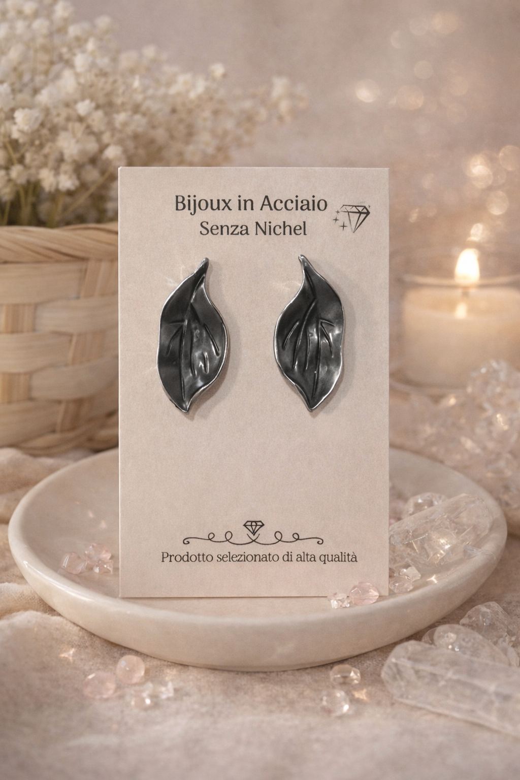 Orecchini Foglia Acciaio Inossidabile Senza Nichel | Orecchini Eleganti Foglia Donna | Leaf Earrings Stainless Steel | Orecchini Minimal Moderni