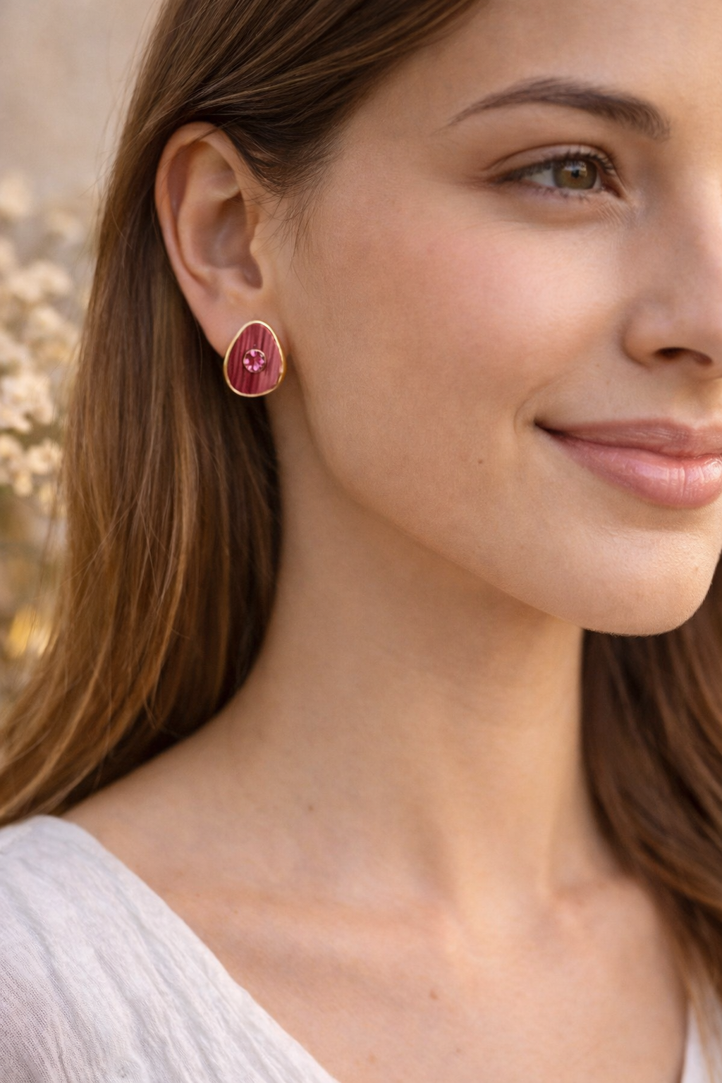 Orecchini Rosso Acciaio Inossidabile Senza Nichel | Orecchini Eleganti Donna | Pink Stud Earrings | Orecchini Minimal Moderni